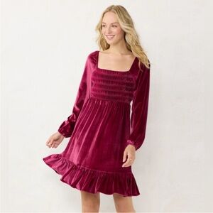 New Lauren Conrad Pink Smocked Velvet Feel Dress Size XS